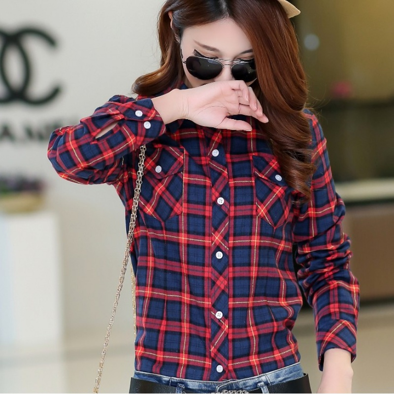 qma新款棉中老年衬衫女妈妈装格子长袖衬衫春秋宽松休闲大码衬衣定制