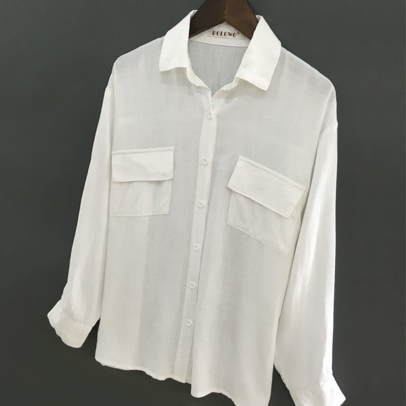 qma新款棉麻白色格子衬衫女长袖短袖2017秋装新款宽松韩版中长款衬衣上衣定制图片