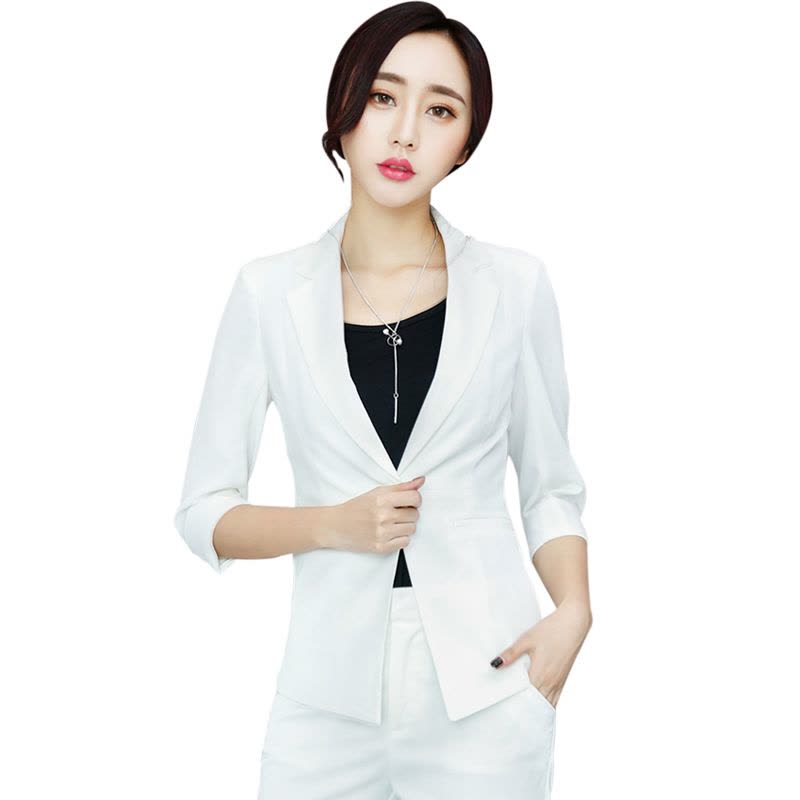 qma新款白色小西装女外套短款 修身2017新款黑色七分袖职业装套装夏薄款定制图片