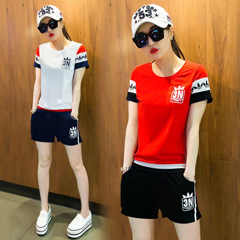 qma新款跑步运动套装女夏季天短裤2017新款时尚学生两件套韩版宽松休闲服定制图片