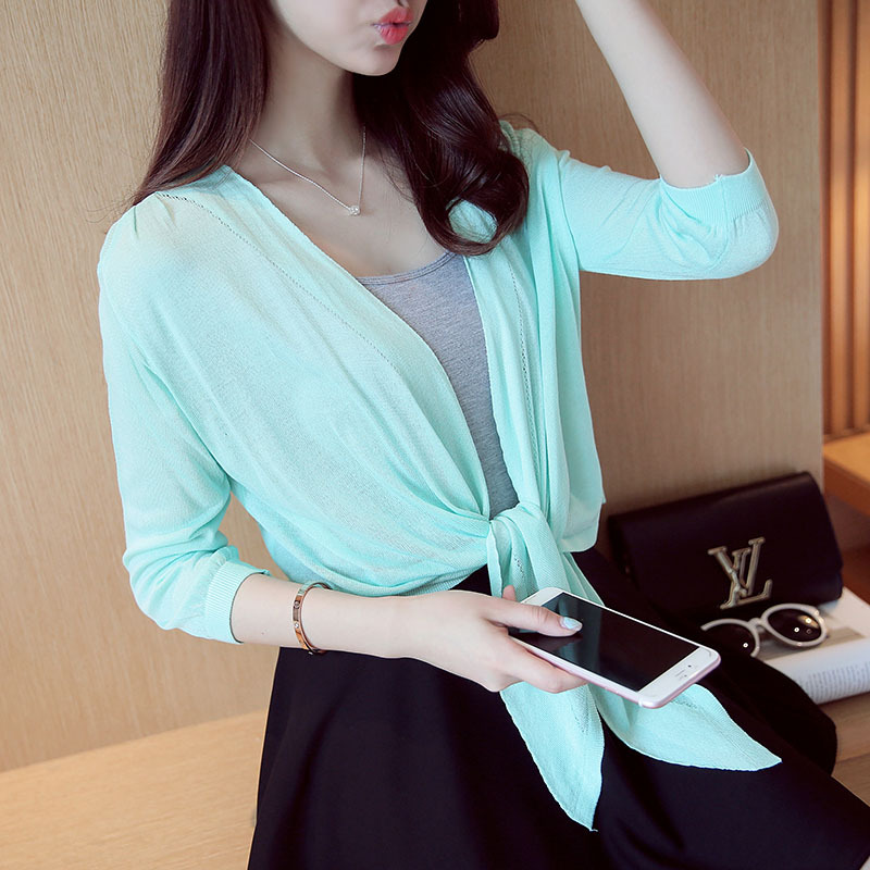 qma新款短款外搭薄款针织衫女开衫防晒衫披肩空调衫夏季小外套冰丝