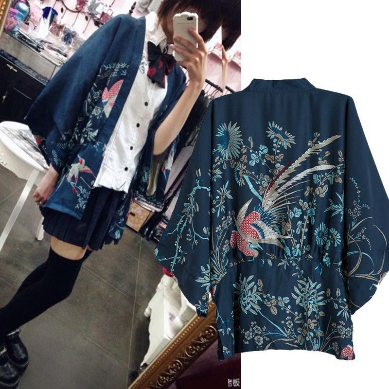 qma新款春夏日式原宿凤凰印花和服开衫 防晒衣女外套日本民族风披肩女装定制