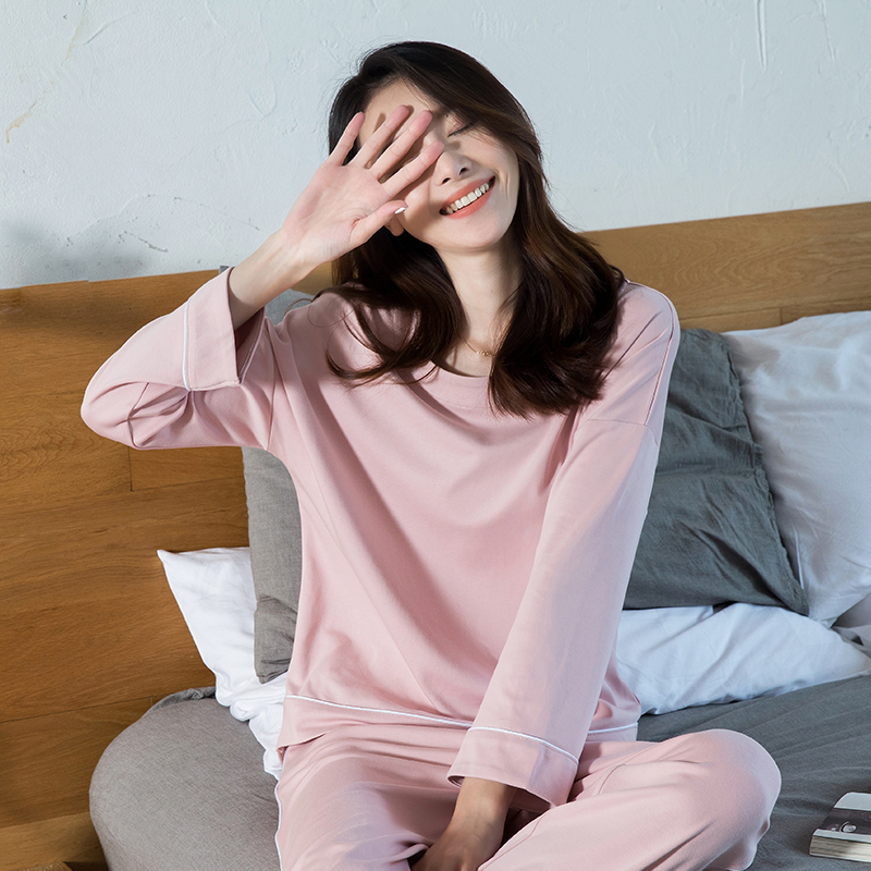 qma新款睡衣女春秋棉长袖薄款休闲居家情侣宽松家居服套装夏可外穿男