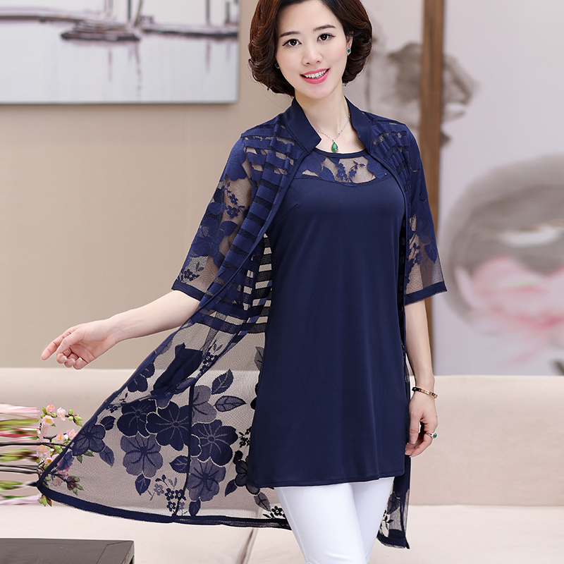 bw9新款母亲节妈妈装春装两件套中年妇女40岁短袖上衣夏装套装中老年