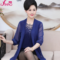 qma新款妈妈装春秋装长袖上衣50岁60中老年女装两件套绣花雪纺衫衣服外套定制