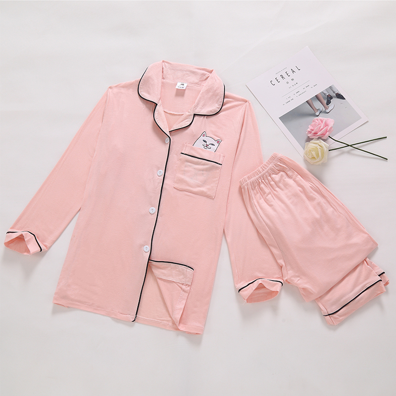 bw9新款睡衣女长袖秋季棉薄款韩版可爱莫代尔家居服女士春秋天开衫套装定制