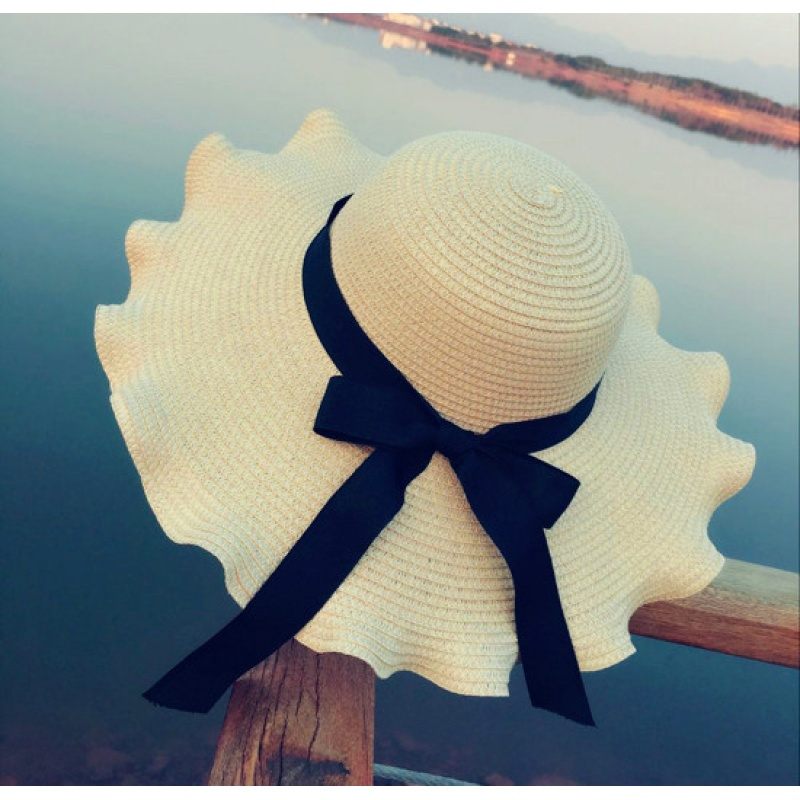 夏季出游荷叶边防晒太阳帽子韩版优雅遮阳草帽可折叠定制