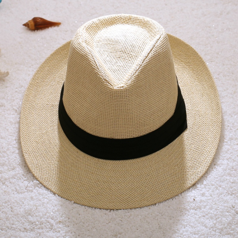 夏季大檐男士草帽男式爵士帽男式帽子遮阳凉帽大帽檐沙滩防晒夏天定制