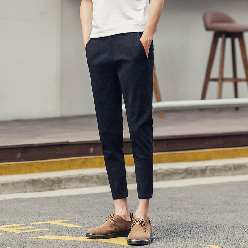 bw9新款爱客朗男士九分裤修身小脚裤男青少年哈伦9分裤子潮男韩版休闲