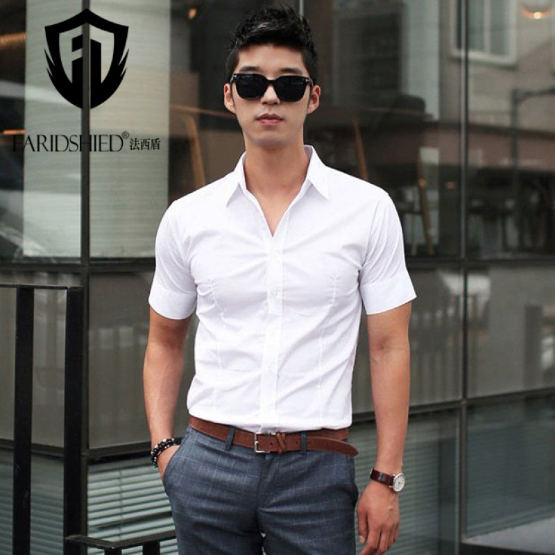bw9新款夏季韩版修身免烫男士短袖白衬衫商务职业正装工装纯色衬衣男寸衫定制