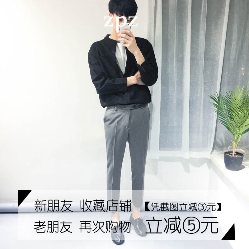 bw9新款春夏原创青少年立领长袖衬衫日韩男士复古棉麻百搭上衣休闲外套潮定制图片