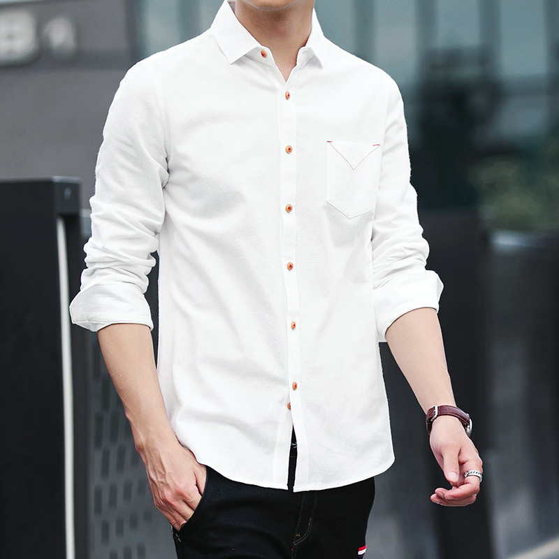 秋款长袖衬衫男韩版修身格子衬衣青年男士休闲学生帅气大码寸衫潮定制