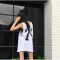 bw9新款夏装韩版无袖T恤背心女原宿风中长款背后1号字母印花篮球衣服潮定制