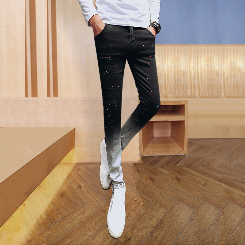 紧身裤子男修身牛仔裤男破洞小脚裤男长裤韩版潮流弹力男士铅笔裤定制