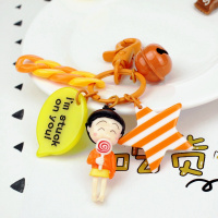 bw9新款樱桃小丸子钥匙扣 个性手工diy卡通钥匙链女汽车挂件包包挂饰礼物定制