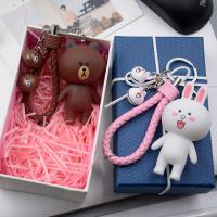 bw9新款韩国可爱line布朗熊钥匙扣情侣一对钥匙链送男女朋友闺蜜礼物挂件定制