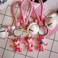 qma新款粉红豹钥匙扣女韩国 可爱创意情侣钥匙链圈环绳铃铛汽车钥匙挂件