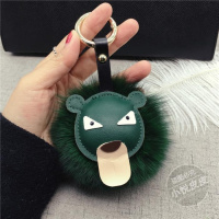 bw9新款狐狸毛球钥匙扣创意皮质狮子汽车钥匙链女士可爱包包挂件时尚挂饰定制