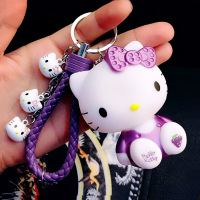 bw9新款汽车钥匙扣女款韩国个性创意可爱KT猫卡通小清新铃铛情侣包包挂件定制