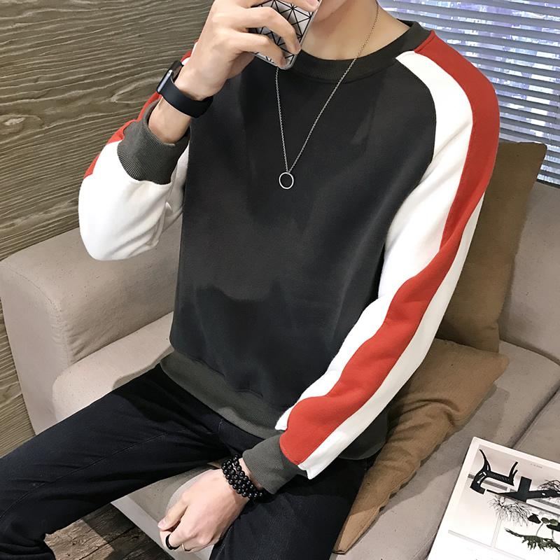 qma新款男士长袖T恤男韩版休闲撞色上衣青年修身秋衣学生卫衣打底衫潮流定制