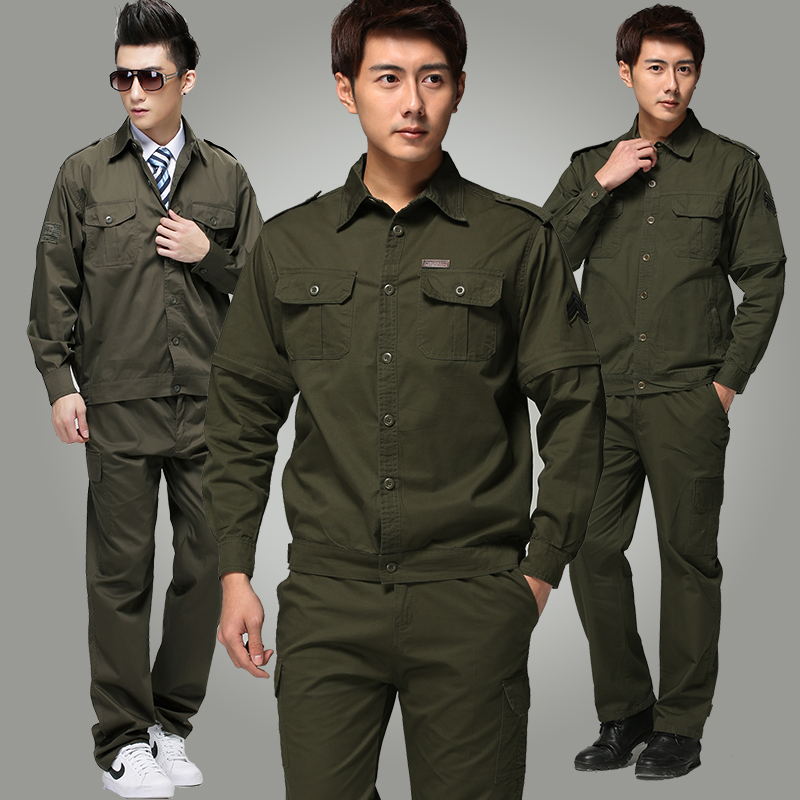 qma新款京浩工作服套装男夏季长袖薄款衬衫汽修车间军旅系列军绿工装