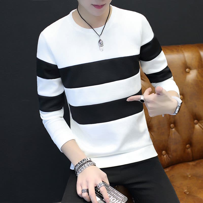 qma新款春秋男装男士长袖T恤新款潮衣服圆领卫衣秋衣上衣外穿体恤打底衫定制图片