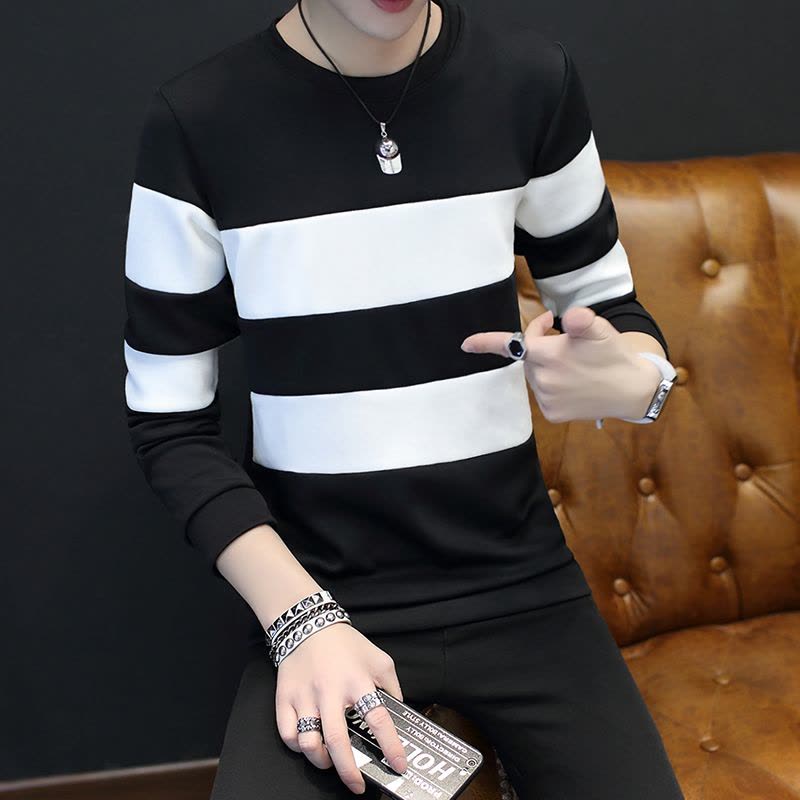 qma新款春秋男装男士长袖T恤新款潮衣服圆领卫衣秋衣上衣外穿体恤打底衫定制图片