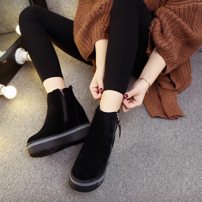 qma新款春秋新款女鞋欧美时尚松糕短靴内增高厚底靴子女士坡跟女靴