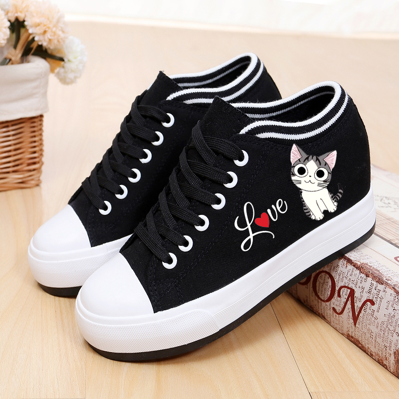 qma新款2017秋冬新款韩版低帮平跟百搭女学生涂鸦加绒帆布鞋休闲平底