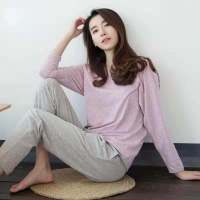 俏果儿(Qiaoguoer)睡衣女秋纯色棉质简约休闲运动宽松长袖长裤家居服套装可外穿