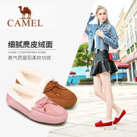 Camel/骆驼女鞋秋季新款 舒适绒感毛垫豆豆鞋简约蝴蝶结单鞋