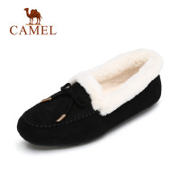 Camel/骆驼女鞋秋季新款 舒适绒感毛垫豆豆鞋简约蝴蝶结单鞋