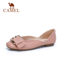 CAMEL骆驼女鞋英伦风单鞋女平跟小圆头浅口平底鞋方扣百搭