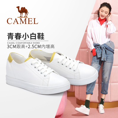 Camel/骆驼女鞋 2019新品时尚活力亮色拼接个性系带小白鞋女