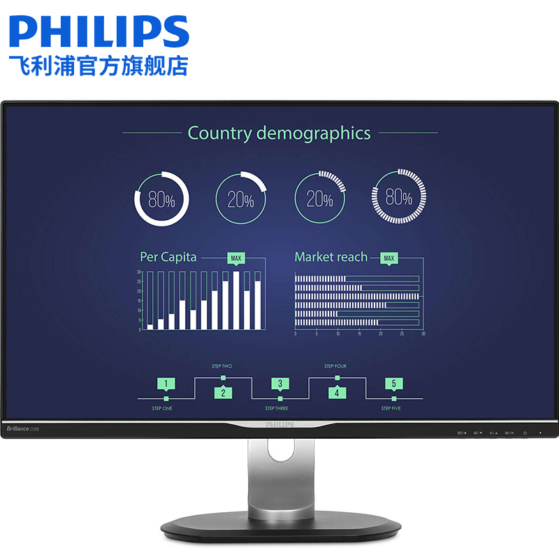 飞利浦（PHILIPS）258B6QUEB 25英寸 2K电脑液晶显示器 IPS硬屏 USB-C多功能连接 可旋转升降