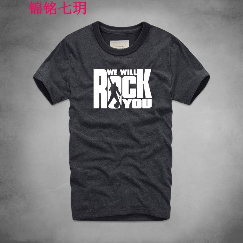 锦铭七玥Rock with You篮球字母印花运动T恤棉圆领男士上衣青男装汗衫