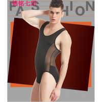 锦铭七玥男士塑身连体衣超薄 锦纶+网银透气运动性感透明内衣男
