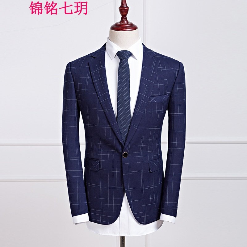 锦铭七玥热销2017新款秋季男装暗纹单西韩版修身休闲西服潮外套