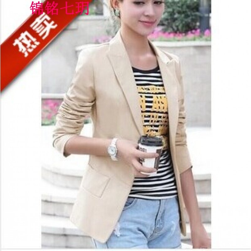 锦铭七玥新春秋女装一粒扣大码韩版修身小西装短外套色V领长袖西装