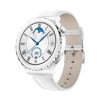 华为/HUAWEI WATCH GT 3 Pro 43mm 时尚款 银色表圈陶瓷表壳 白色真皮表带 智能手表 运动手表 无线快充 蓝牙通话 海外版