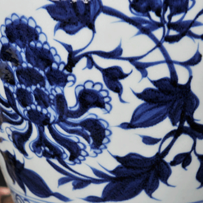 陶瓷花瓶景德镇仿古古典元青花瓷家居装饰品现代摆件客厅送底座