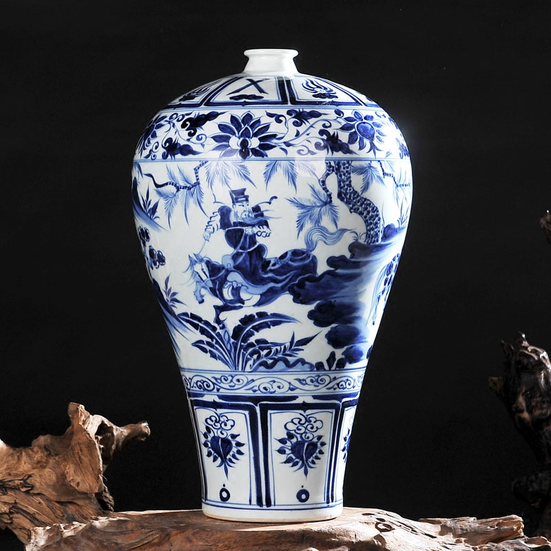 景德镇仿古陶瓷花瓶陶瓷器元青花家居装饰品摆件萧何月下追韩信参数