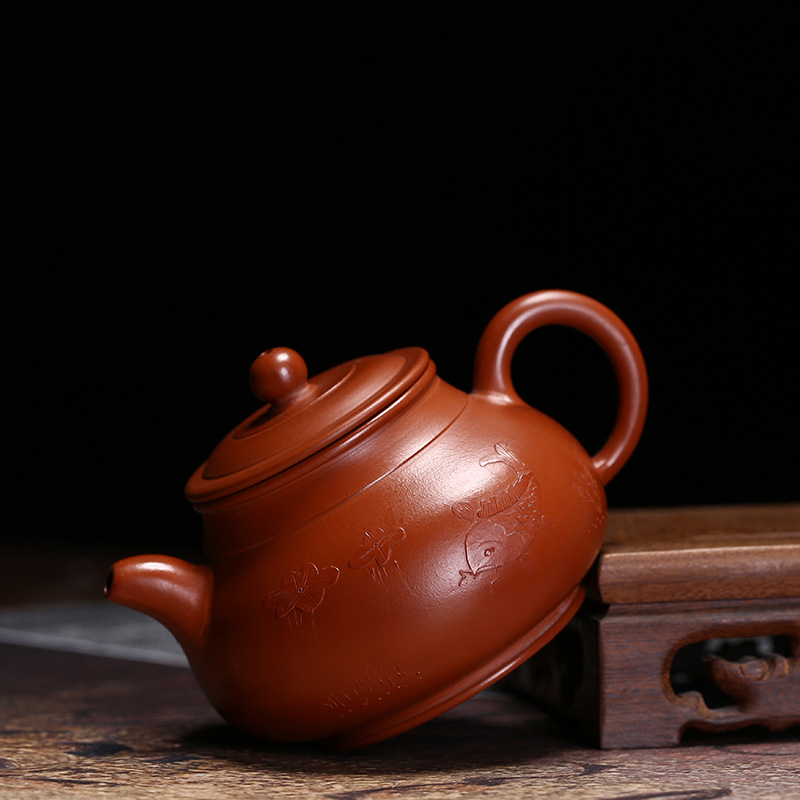 宜兴紫砂壶紫砂茶具原矿朱泥茶壶 纯手工功夫泡茶壶 潘壶