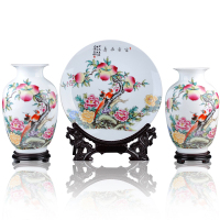 景德镇陶瓷花瓶三件套摆件客厅插花花器现代中式家居装饰台面摆设山安居乐业