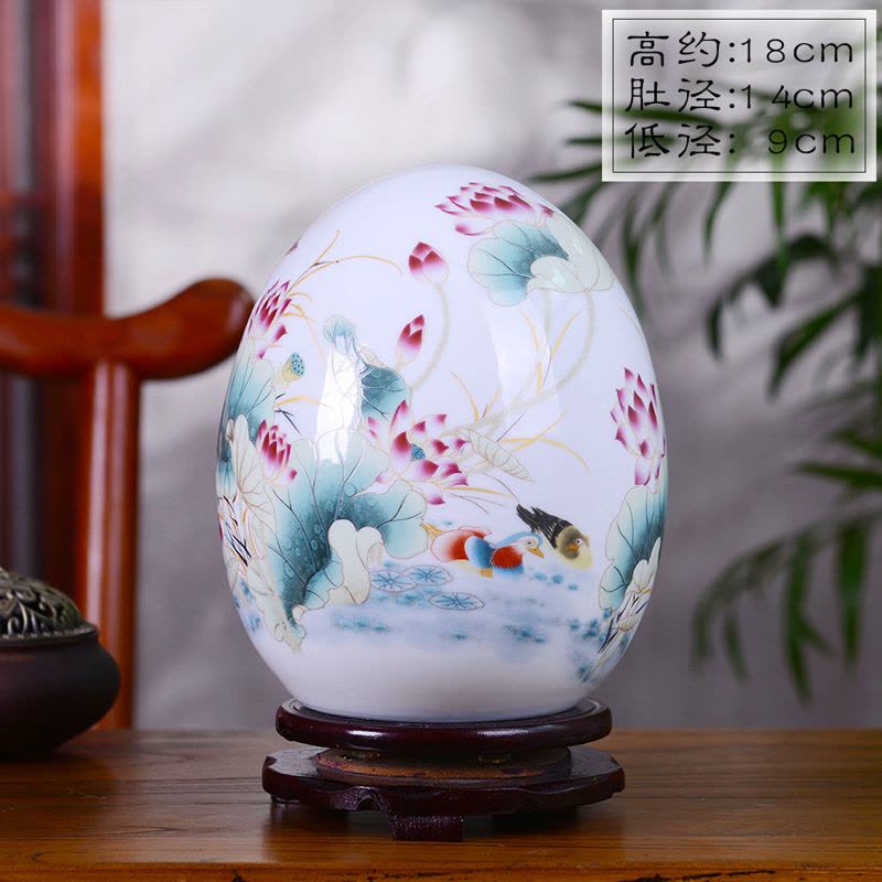 景德镇陶瓷花瓶摆件粉彩薄胎富贵蛋吉祥蛋现代中式家居装饰品 牡丹图 送底座图片