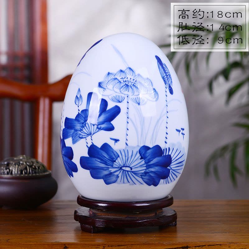 景德镇陶瓷花瓶摆件粉彩薄胎富贵蛋吉祥蛋现代中式家居装饰品 牡丹图 送底座图片
