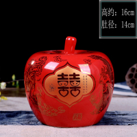 景德镇陶瓷摆件中国红招财进宝苹果花瓶创意储物罐现代家居装饰品 无盖龙凤双喜