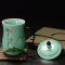 龙泉青瓷 手绘荷花茶杯陶瓷杯子带盖办公室陶瓷水杯马克杯