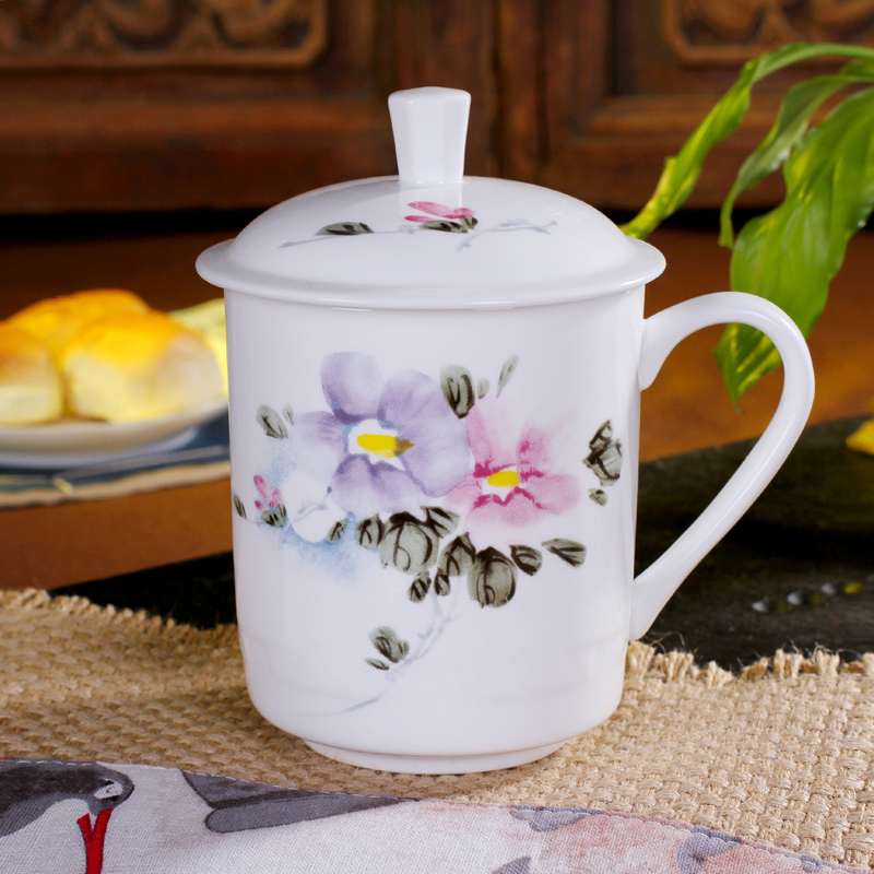 陶瓷杯带盖杯子茶杯水杯马克杯景德镇泡茶办公杯