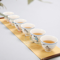 茶杯陶瓷薄胎青花功夫茶杯斗笠杯茶具日式品茗杯六个套装 相敬如宾